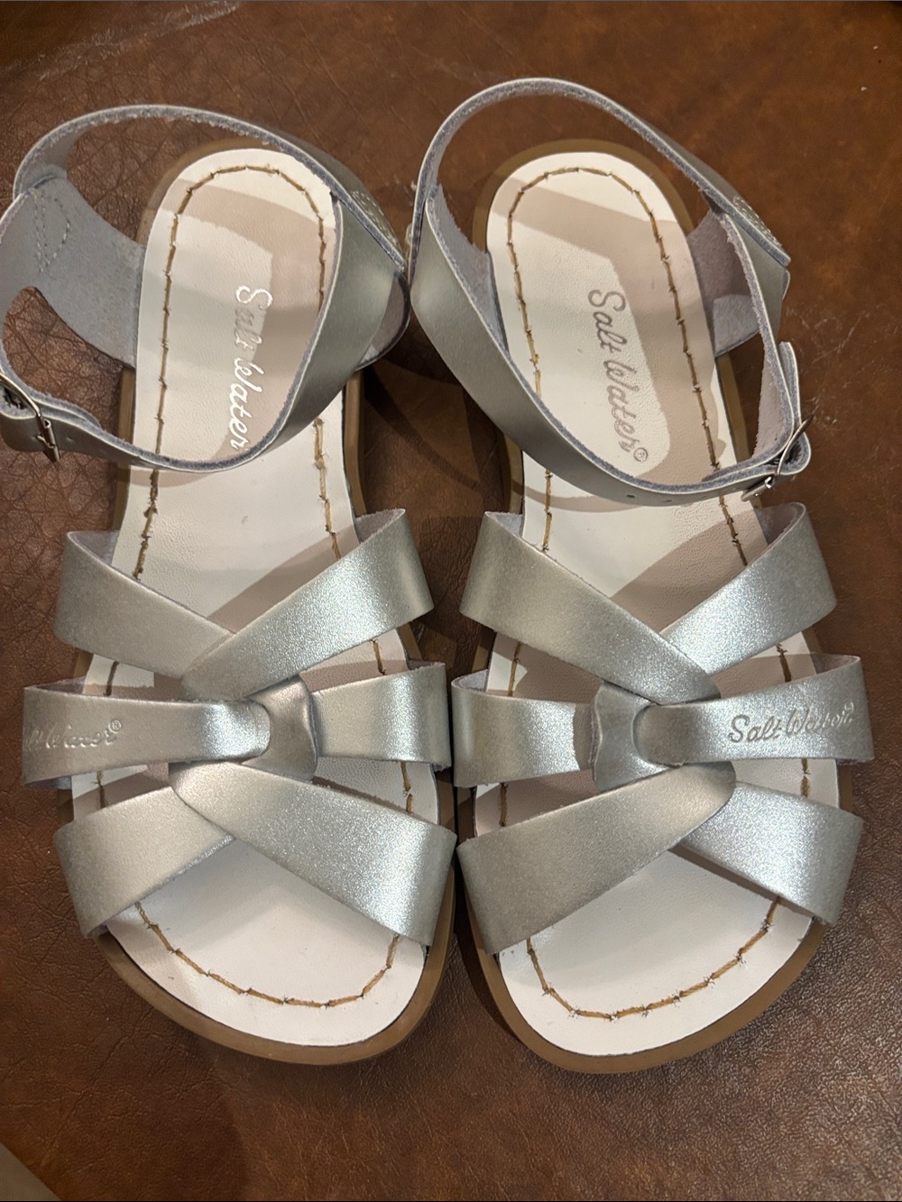 Salt Water Sandals by Hoy Silver Strappy Girls Sandals